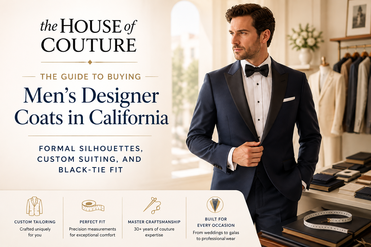 The Guide to Buying Men’s Designer Coats in California: Formal Silhouettes, Custom Suiting, and Black-Tie Fit